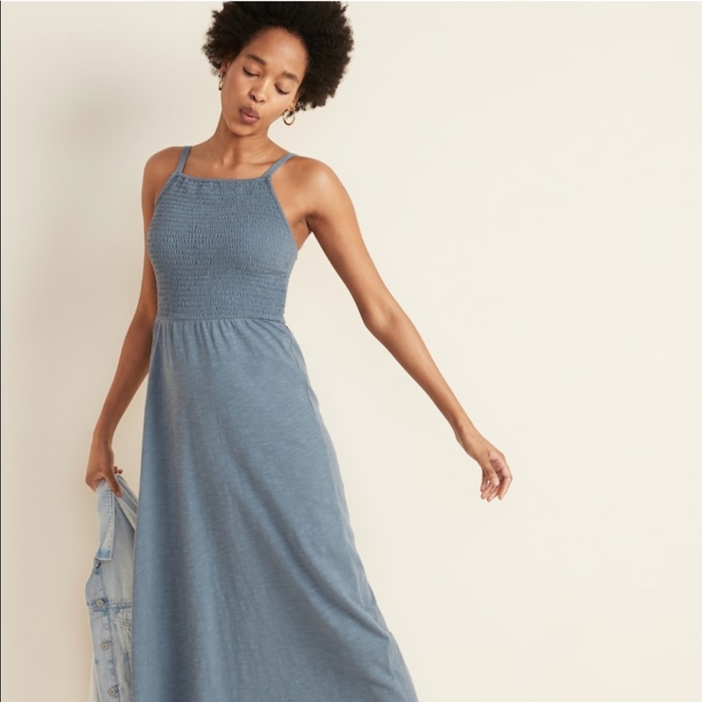 Smocked-Top Slub-Knit Maxi Sundress